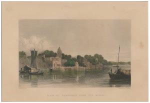 Engraving, ”View of Cawnpore from the river Engraved" by C Mottram AD1858, 24 x 16.4 cm.