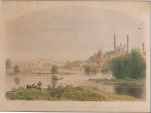 Lithograph, ”View of Stone Bridge from Moosah Bagh end of the city" AD1858, 21.6 x 16.1 cm