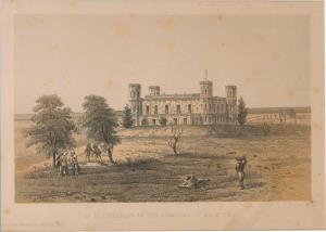 Lithograph Interior of the compund of Alum Bagh E Walker AD1858, 23.5 x 16.8 cm.
