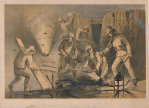 Lithograph Sappers at work in the batteries ” AD1858, 28.5 x 20.7 cm.