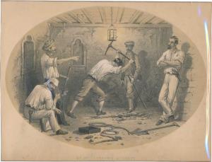 Lithograph Sinking a shaft” AD1858, 23.6 x 18.3 cm.
