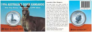 Australia, Queen Elizabeth II, Silver (Dollar) $1, 31.1g, 1oz, 1996, Kangaroo on rev. In o