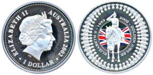 Australia, Queen Elizabeth II, Silver (Dollar) $1, 31.1g, 1oz, 2002, rev. Queen Mother. Pr