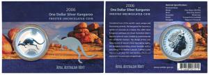 Australia, Queen Elizabeth II, Silver (Dollar) $1, 31.1g, 1oz, 2006, Kangaroo on rev. In o