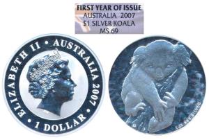 Australia, Queen Elizabeth II, Silver (Dollar) $1, 31.1g, 1oz, 2007, First year of issue, 