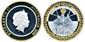Australia, Elizabeth II, Silver $10, 36g, Two tone gold and silver, THE MILLENNIUM SERIES,
