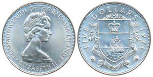 Bahamas, Elizabeth II, Silver 5 Dollars, 42.12g, 1971 (KM 24). Uncirculated.