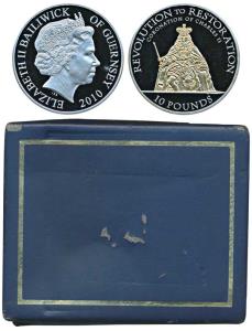 Bailiwick of Guernsey, Elizabeth II, Silver 10 Pounds, 5oz, 2010, Coronation of Charles II