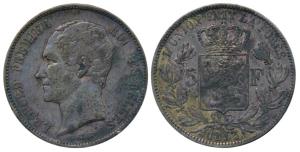 Belgium, Léopold I, Silver 5 Francs, 25.0g, 1853 (KM 17). Very Fine.