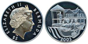 Bermuda , Elizabeth II, Silver 5 Dollars, 28.28g, 2003, 50th Anniversary of Accession of Q