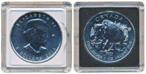 Canada, Elizabeth II, Silver 5 Dollars, 31.1g, Wood Bison galloping through the snow, 2013