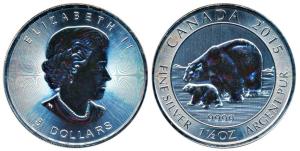 Canada, Elizabeth II, Silver 8 Dollars, 47.1g, Polar bear, 2015. Uncirculated, Scarce.