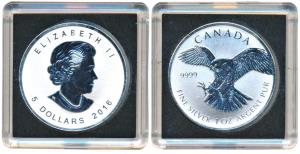 Canada, Elizabeth II, Silver 5 Dollars, 31.1g, Peregrine falcon with wings out stretched a