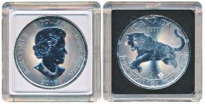 Canada, Elizabeth II, Silver 5 Dollars, 31.1g, a cougar leaping toward its prey, 2016. Pro