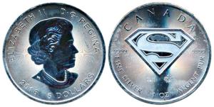 Canada, Elizabeth II, Silver 5 Dollars, 31.1g, Superman, 2016. Uncirculated, in plastic ca