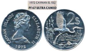 Cayman Islands, Elizabeth II, Silver 1 Dollar, 25.6g, 1972, a bird flying with fields in t