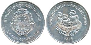 Costa Rica, Silver 100 Colones, 35g, International Year of the Child, 1979 (KM 206). Uncir