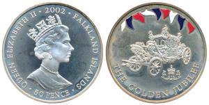 Falkland Islands, Elizabeth II, Silver 50 Pence, 28.28 g, 2002 (KM 78a.1). Uncirculated.