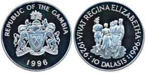 Gambia, Queen Elizabeth II inspecting the Guard of Honour, Silver 10 Dalasis, 28.28g, 1996