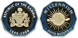 Gambia, Decagon Silver, 28.28g, 1999, two tone, gold and silver, Millennium (KM 62). Proof
