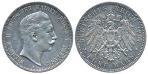 Germany, Wilhelm II, Silver 5 Mark, 27.77g, 1907 (KM 523). Very Fine+.