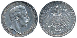 Germany, Wilhelm II, Silver 3 Mark, 16.66g, 1911 (KM 527). Very Fine+.