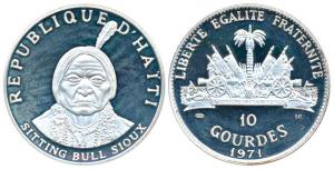 Haiti, Silver 10 Gourdes, 47.05g, Native American Chieftains Series - Sitting Bull Sioux, 