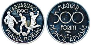 Hungary, Magyar, Silver 500 Forint, 28.0g, 1988, Magyar Football. Proof.