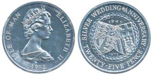 Isle of Man, Elizabeth II, Silver 25 Pence, 28.7g, 1972 (KM 25). Uncirculated.