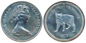 Isle of Man, Elizabeth II, Silver Twenty Five Pence, 28.28g, 1975 (KM 31a). Uncirculated, 