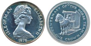 Isle of Man, Elizabeth II, Silver Crown, 28.28g, 1976, 100th Anniversary of the Horse Tram