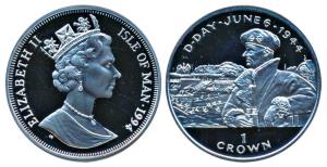 Isle of Man, Elizabeth II, Silver Crown, 28.28g, 1994, General Eisenhower with beach in ba