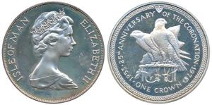 Isle of Man, Elizabeth II, Silver Crown, 28.28g, 25th Anniversary of the Coronation of Eli