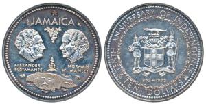 Jamaica Elizabeth II, Silver 10 Dollars, 49.20g, 1972, 10th Anniversary of Independence (K