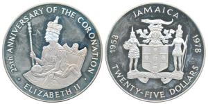 Jamaica, Elizabeth II, Silver 25 Dollars, 136.08g, 1978, 25th Anniversary of the Coronatio