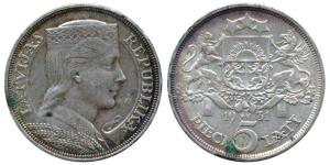 Latvia, Silver 5 Lati, 25.0g, 1931, (KM 9). Very Fine+.