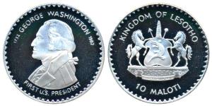 Lesotho, Silver 10 Maloti (.500), 31.1g, 250th Anniversary of George Washington (KM 40). P