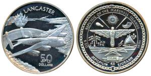 Republic of the Marshall Islands, Silver 50 Dollars, 31.1g, 1991, rev. World War II fighte