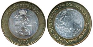 Mexico, Bi-Metallic Silver (.925), 100 Pesos, 33.94g, 180th Anniversary of Federation Taba