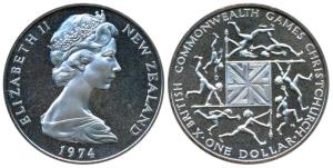 New Zealand, Elizabeth II, Silver 1 Dollar, 28.28g, X Commonwealth Games, Christchurch, 19