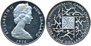 New Zealand, Elizabeth II, Silver 1 Dollar, 27.28g, 1974, (KM 44). Uncirculated.