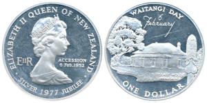 New Zealand, Elizabeth II, Silver One Dollar, 28.28g, 1977, Treaty House (KM346a). Uncircu