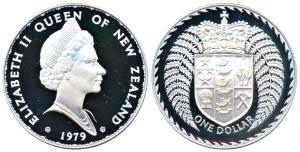New Zealand, Elizabeth II, Silver 1 Dollar, 27.3g, 1979, (KM 48a). Proof, in plastic case 