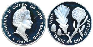 New Zealand, Elizabeth II, Silver 1 Dollar, 27.28g, 1981, Royal Visit (KM 50a). Proof, in 