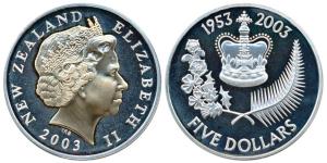 New Zealand, Elizabeth II, Silver 5 Dollars, 28.28g, 2002, 50th Anniversary of Accession o