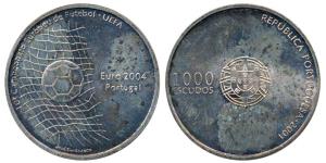 Portugal, Silver 1000 Escudos (.500), 26.95g, 2001, UEFA Euro in 2004 (KM 734). Uncirculat