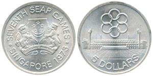 Singapore, Silver 5 Dollars, 25.0g, (7th) SEAP Games, 1973 (KM 10). Uncirculated.