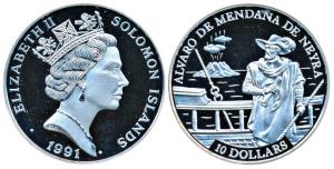 Solomon Islands, Elizabeth II, Silver Proof 10 Dollars, 31.47g, 1991, an erupting volcanic