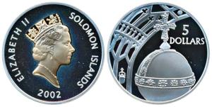Solomon Islands, Elizabeth II, Silver 5 Dollars, 28.28g, 2002, 50th Anniversary of Accessi