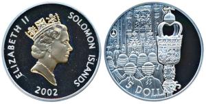 Solomon Islands, Elizabeth II, Silver 5 Dollars, 28.28g, 2002, 50th Anniversary of Accessi